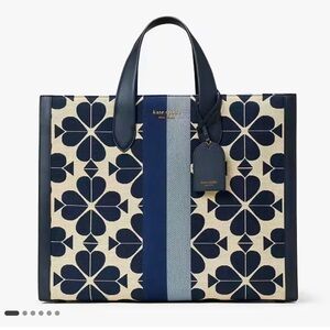 Kate Spade Oversized Spade Flower Jacquard Stripe Manhattan Large Tote Blue